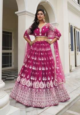 Pink Net Lehenga Set with Embroidery for Diwali | Wedding & Festive Wear