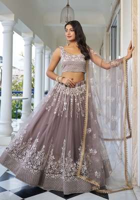 Brown Embroidery Net Lehenga Set for Diwali and Festive Wear