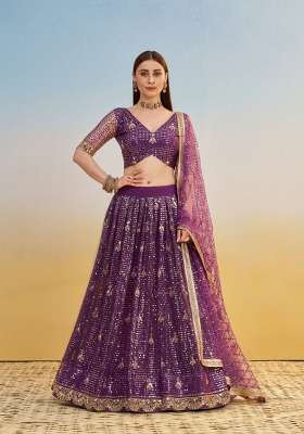 Purple Net Lehenga Set with Embroidery for Diwali | Wedding & Festive Wear