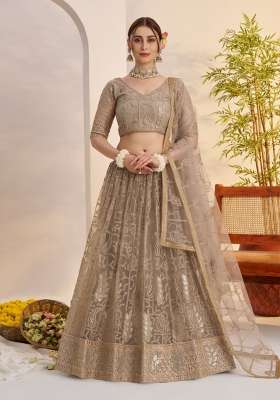Grey Net Lehenga Set with Embroidery for Diwali | Wedding & Festive Wear