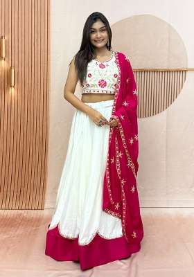 Rani Pink Cotton Lehenga Set with Embroidery for Diwali | Wedding & Festive Wear