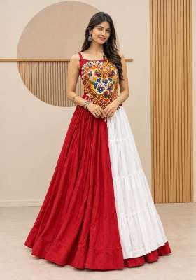 Red Cotton Lehenga Set with Mirror Work for Diwali | Wedding & Festive Wear