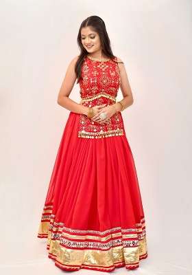 Orange Work Georgette Lehenga Set with Sequin for Diwali | Wedding & Festive Wear