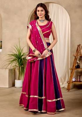 Magenta Cotton Lehenga Set with Embroidery for Diwali | Wedding & Festive Wear