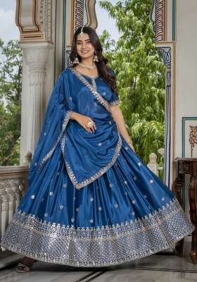 Dark Blue Silk Lehenga Set with Embroidery for Diwali | Wedding & Festive Wear