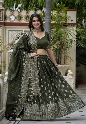 Mehendi Silk Lehenga Set with Embroidery for Diwali | Wedding & Festive Wear