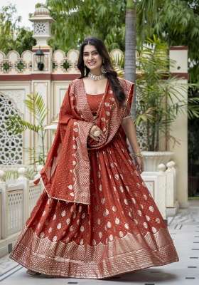 Orange Embroidery Silk Lehenga Set for Diwali and Festive Wear