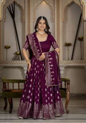 Wine Embroidery Silk Lehenga Set for Diwali and Festive Wear