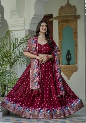 Maroon Embroidery Silk Lehenga Set for Diwali and Festive Wear