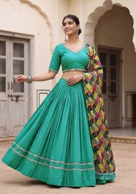 Sea Green Rayon Lehenga Set with Embroidery for Diwali | Wedding & Festive Wear
