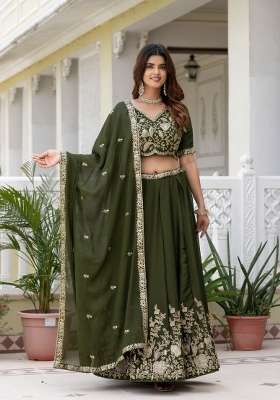 Mehendi Silk Lehenga Set with Embroidery for Diwali | Wedding & Festive Wear
