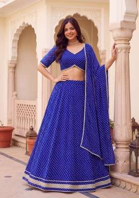 Blue Georgette Lehenga Set with Embroidery for Diwali | Wedding & Festive Wear