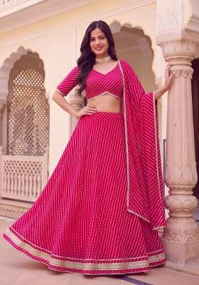 Rani Pink Embroidery Georgette Lehenga Set for Diwali and Festive Wear