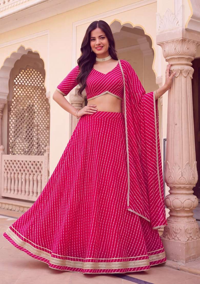Rani Pink Embroidery Georgette Lehenga Set for Diwali and Festive Wear - Indya