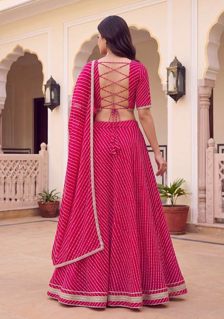 Rani Pink Embroidery Georgette Lehenga Set for Diwali and Festive Wear - Indya