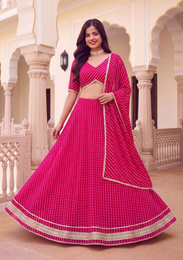 Rani Pink Embroidery Georgette Lehenga Set for Diwali and Festive Wear - Indya