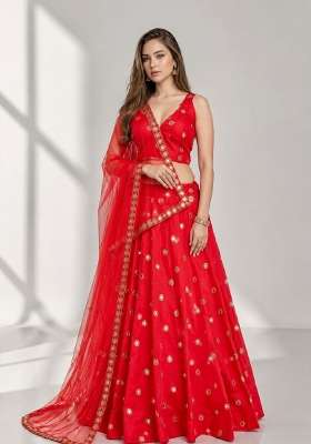 Red Embroidery Silk Lehenga Set for Diwali and Festive Wear