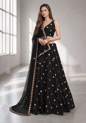 Black Silk Lehenga Set with Embroidery for Diwali | Wedding & Festive Wear