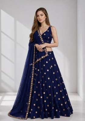 Navy Blue Silk Lehenga Set with Embroidery for Diwali | Wedding & Festive Wear