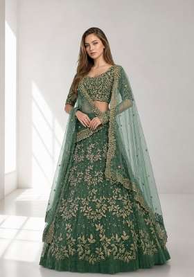 Light Green Embroidery Net Lehenga Set