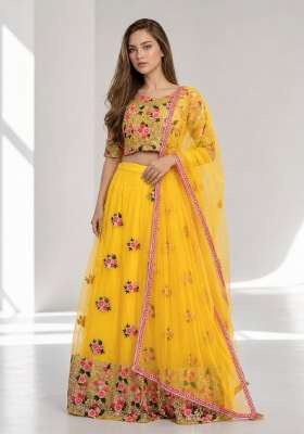 Yellow Net Lehenga Set with Embroidery for Diwali | Wedding & Festive Wear