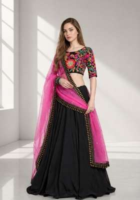 Black Embroidery Georgette Lehenga Set for Diwali and Festive Wear