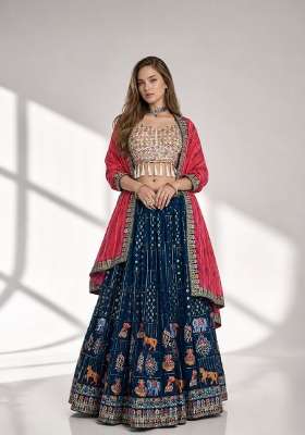 Blue Embroidery Georgette Lehenga Set
