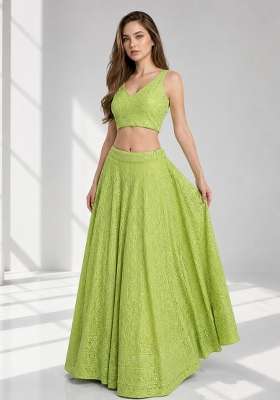 Light Green Georgette Lehenga Set with Embroidery for Diwali | Wedding & Festive Wear