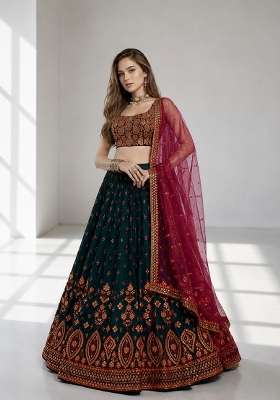 Green Embroidery Georgette Lehenga Set