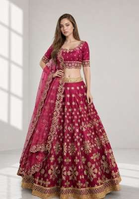 Maroon Embroidery Silk Lehenga Set