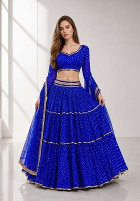 Blue Georgette Lehenga Set with Printed for Diwali | Wedding & Festive Wear