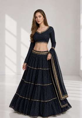 Black Georgette Lehenga Set with Printed for Diwali | Wedding & Festive Wear