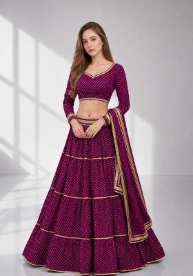 Purple Georgette Lehenga Set with Printed for Diwali | Wedding & Festive Wear
