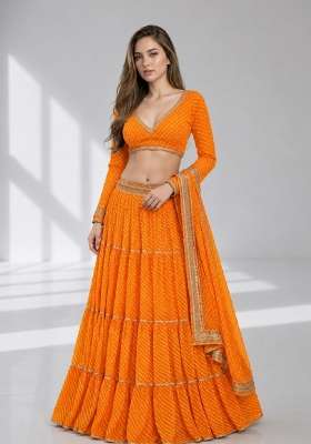 Yellow Printed Georgette Lehenga Set for Diwali and Festive Wear