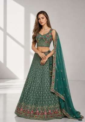 Blue Embroidery Georgette Lehenga Set for Diwali and Festive Wear