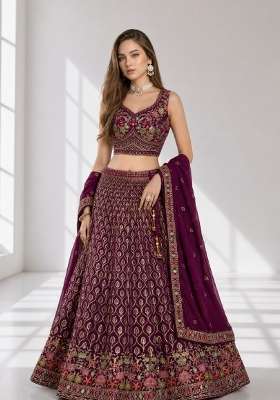 Purple Georgette Lehenga Set with Embroidery for Diwali | Wedding & Festive Wear