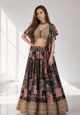 Black Chinon Lehenga Set with Embroidery for Diwali | Wedding & Festive Wear