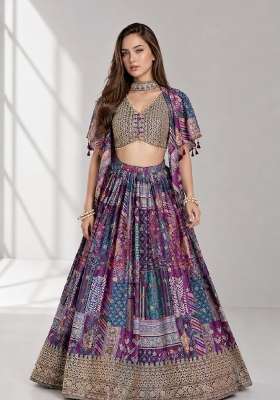 Purple Chinon Lehenga Set with Embroidery for Diwali | Wedding & Festive Wear