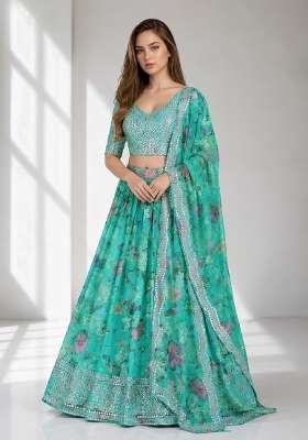Blue Organza Lehenga Set with Embroidery for Diwali | Wedding & Festive Wear