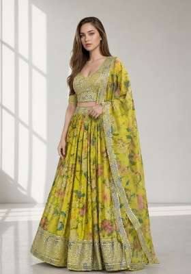 Yellow Organza Lehenga Set with Embroidery for Diwali | Wedding & Festive Wear