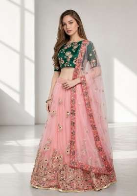 Pink Embroidery Net Lehenga Set