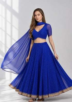 Blue Georgette Lehenga Set with Printed for Diwali | Wedding & Festive Wear