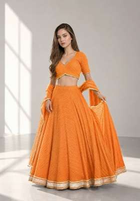 Orange Georgette Lehenga Set with Printed for Diwali | Wedding & Festive Wear