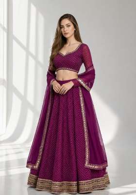 Purple Georgette Lehenga Set with Printed for Diwali | Wedding & Festive Wear