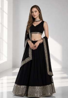 Black Georgette Lehenga Set with Embroidery for Diwali | Wedding & Festive Wear