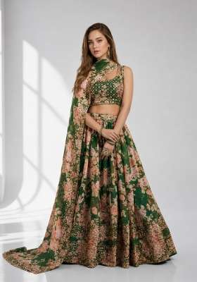 Green Organza Lehenga Set with Embroidery for Diwali | Wedding & Festive Wear