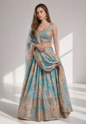 Sky Blue Embroidery Organza Lehenga Set for Diwali and Festive Wear