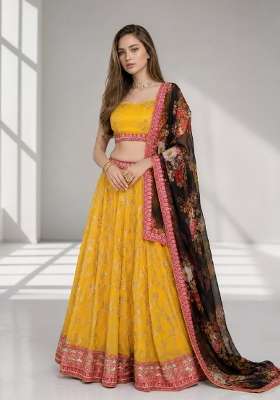 Yellow Embroidery Georgette Lehenga Set