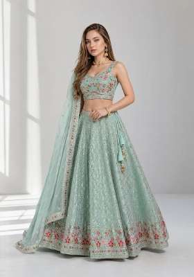 Sky Blue Embroidery Georgette Lehenga Set