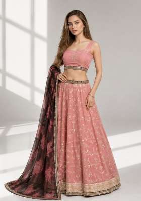 Navy Blue Embroidery Georgette Lehenga Set